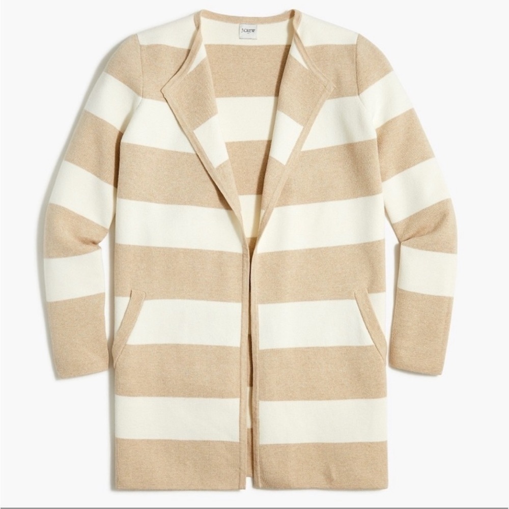 J Crew Factory Striped Vanessa sweater jacket shacket Longline Cream Tan Sz M